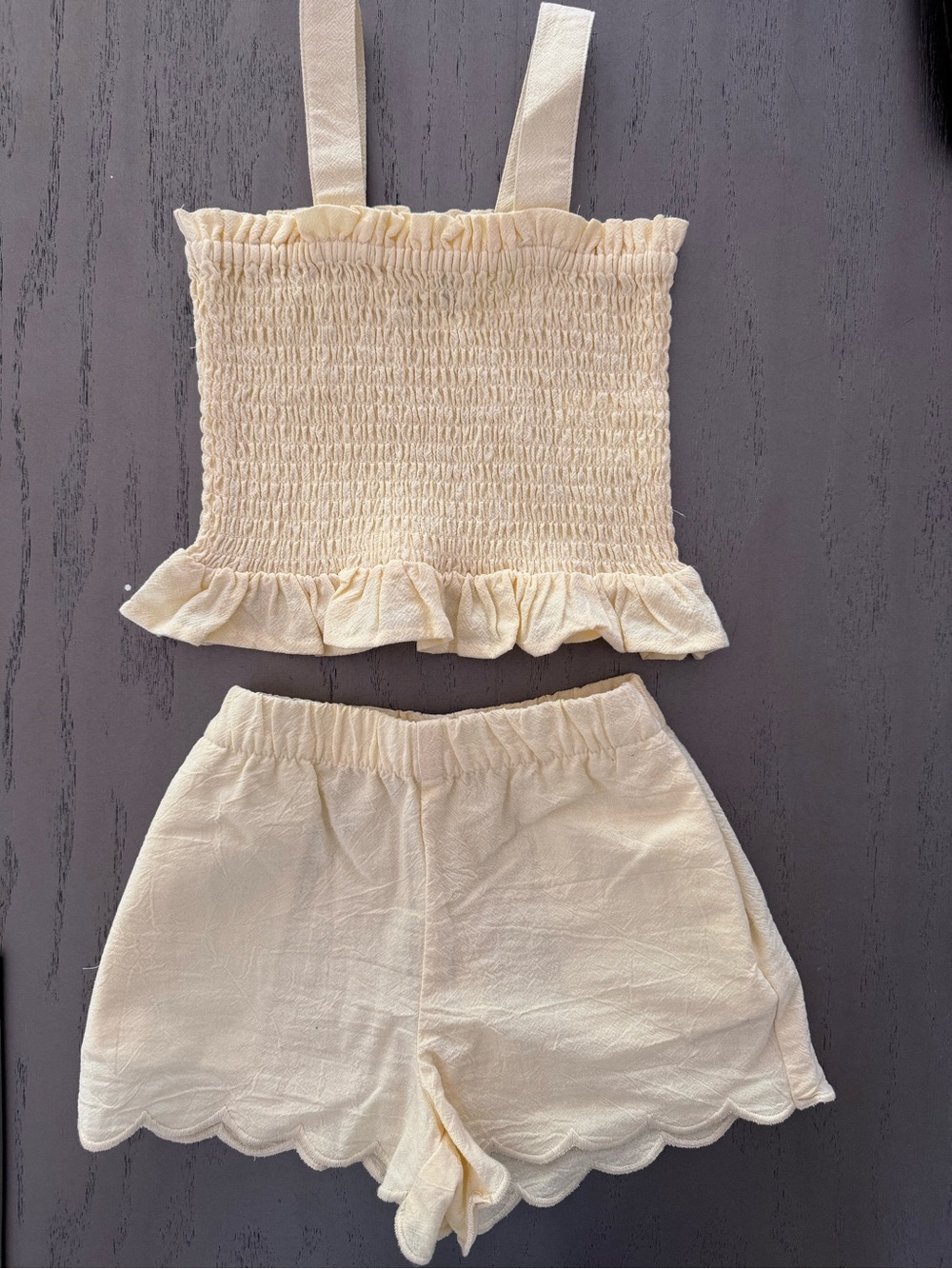 Cotton On Kids Butter Yellow Smocked Tank and Scallop Shorts Set